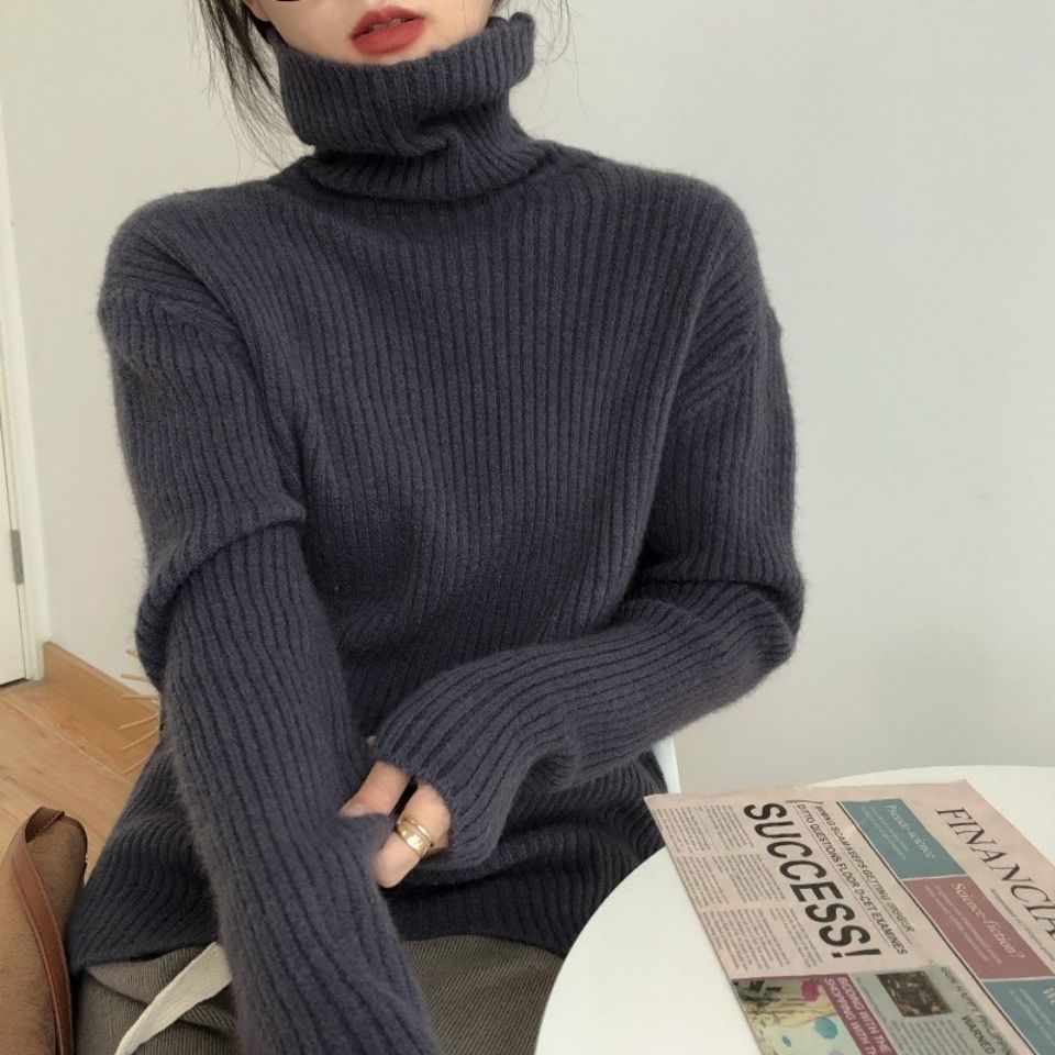 加厚保暖高领打底毛衣女秋冬2023年新款宽松慵懒风软糯针织衫上衣