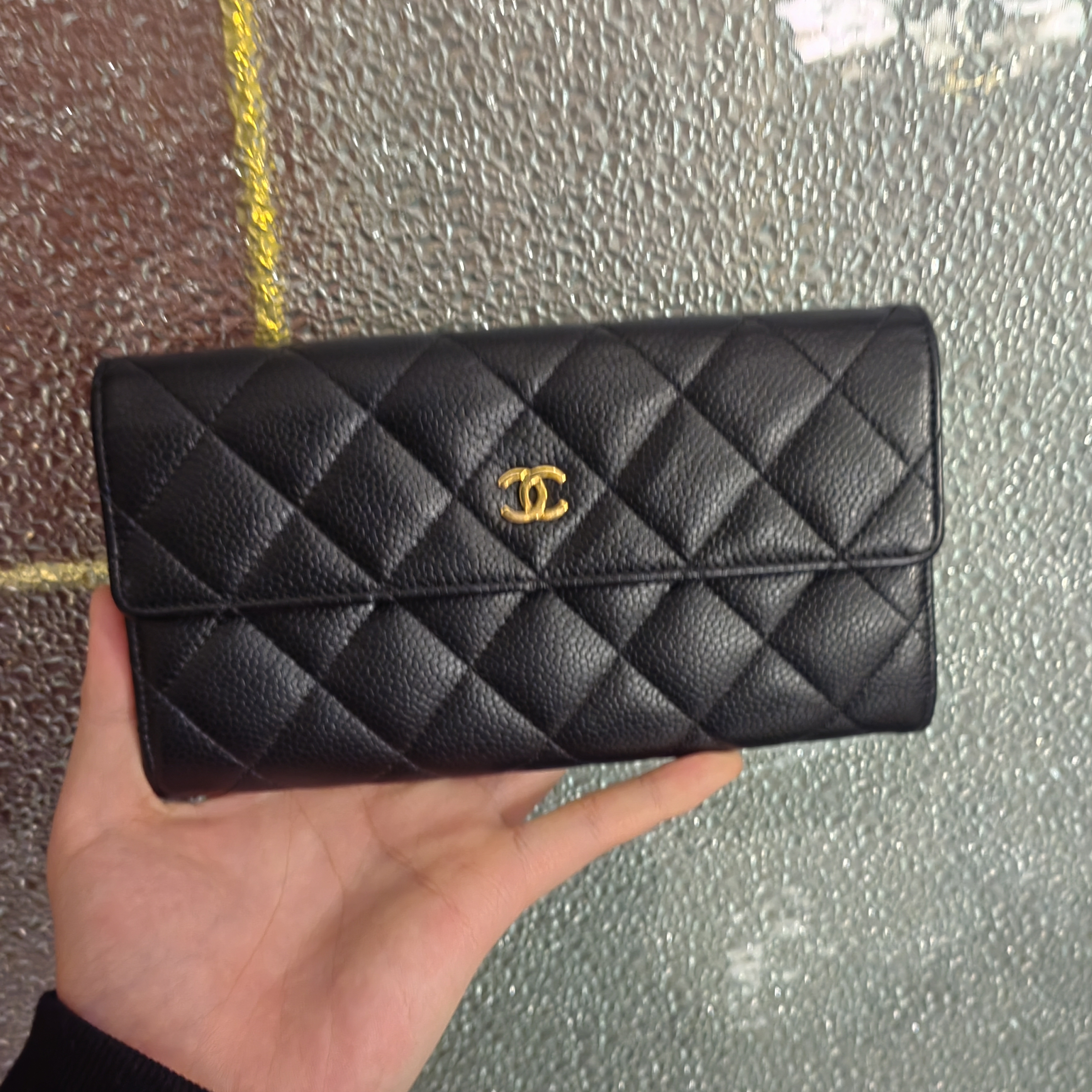 95新 Chanel/香奈儿 心选奢品/香奈儿 黑金荔枝纹钱包