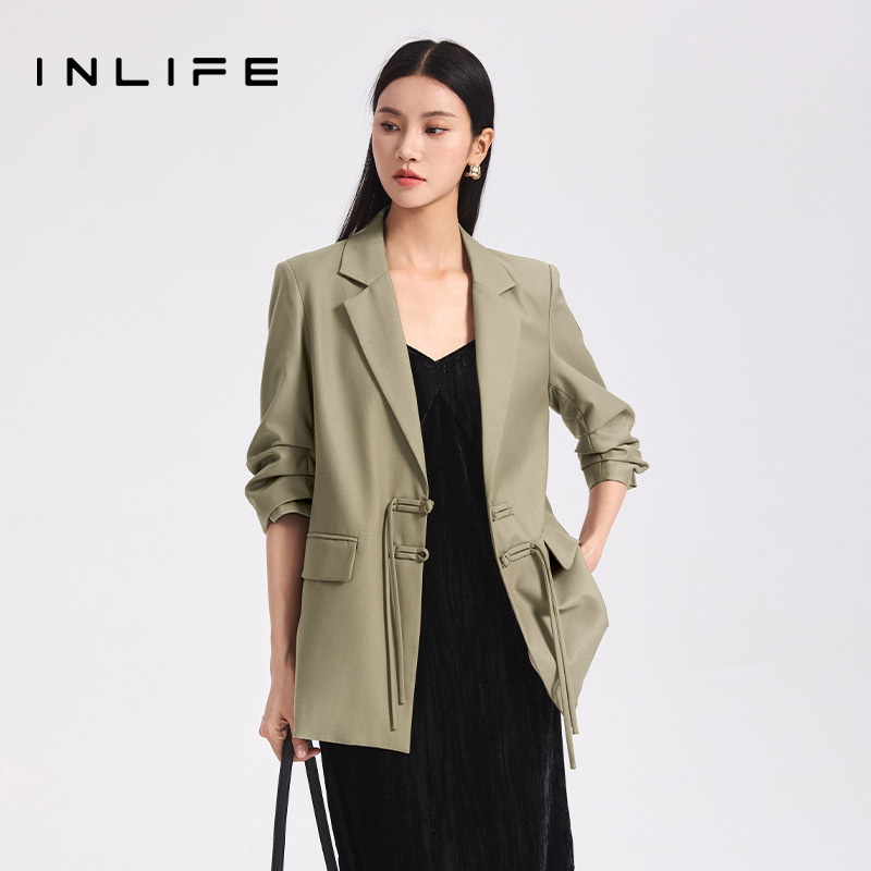 inlife时尚国风气质七分袖西装新款高级休闲宽松上衣M23Q1W5588-1