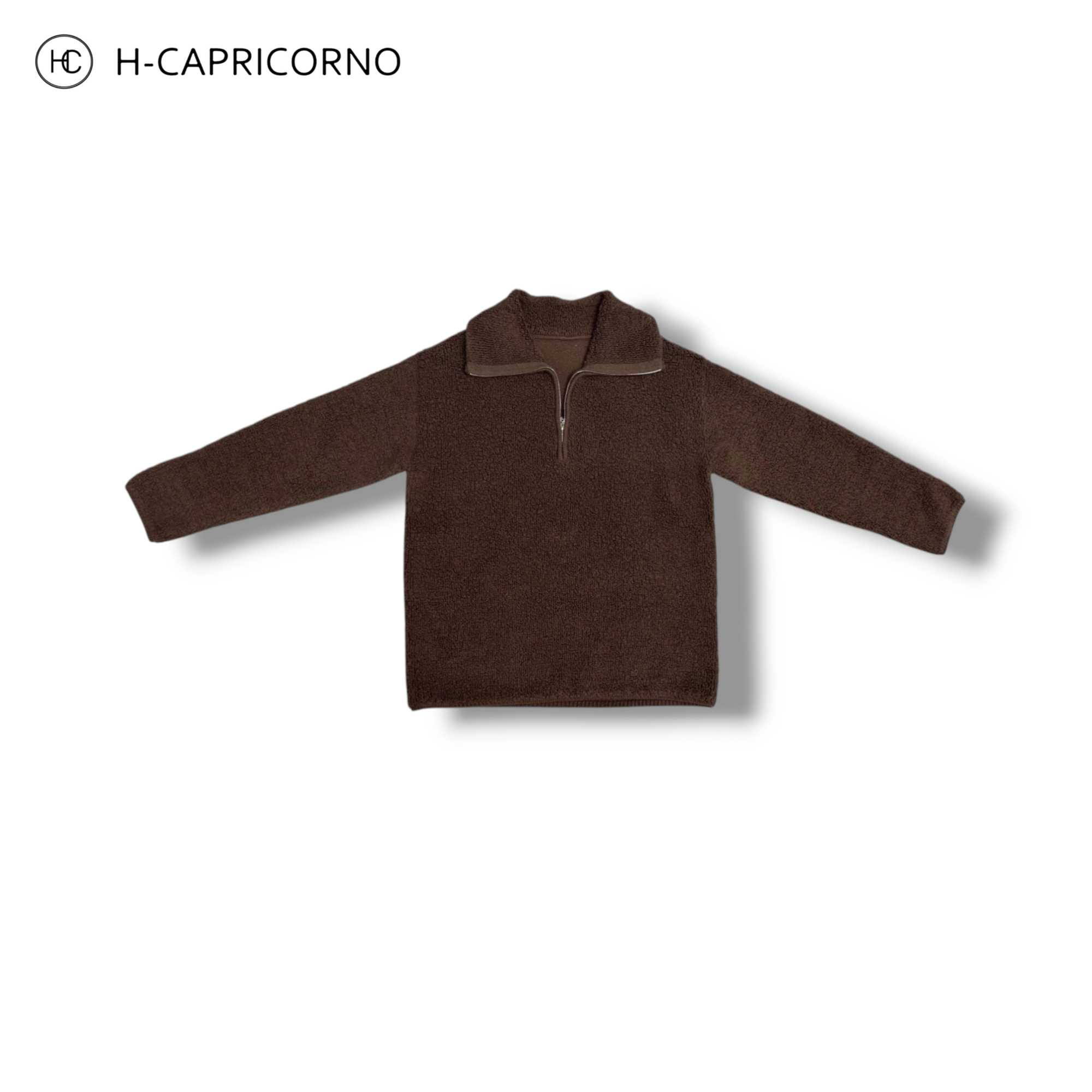  H-CAPRICORNO慵懒糯暖羊毛圈圈翻领立领半拉链套头毛衫毛衣外套