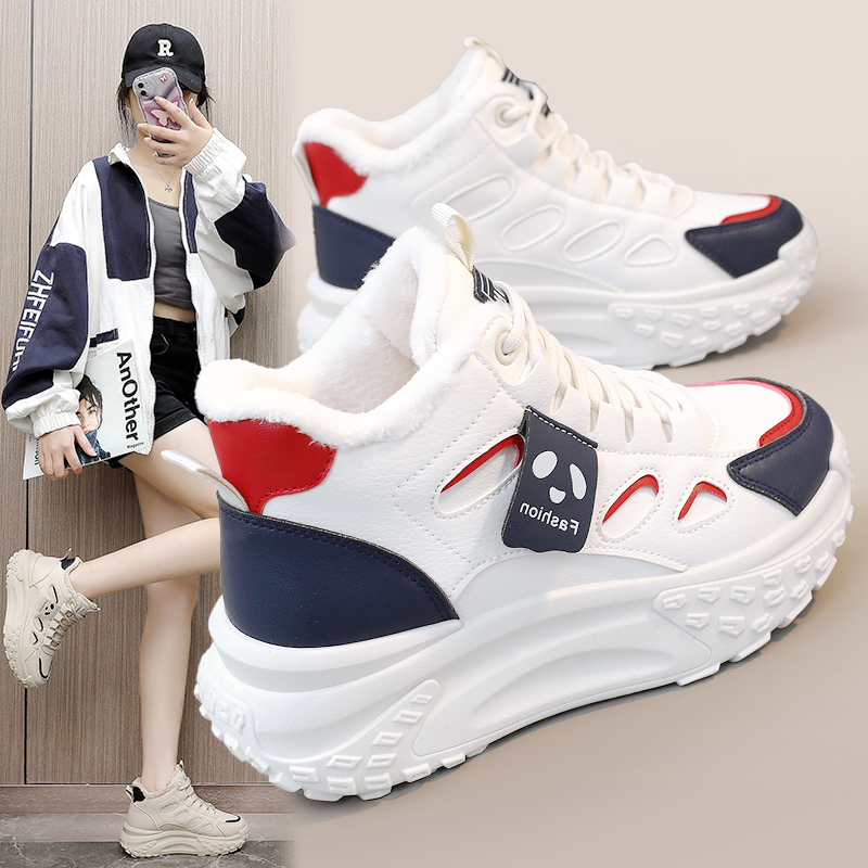 QB50冬季老爹鞋棉鞋2023年新款加绒加厚保暖厚底百搭学生休闲女鞋