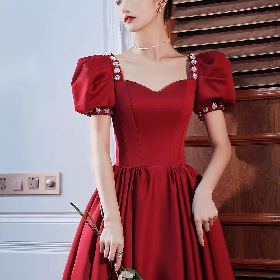 优雅灵动的少女泡泡袖法式礼服大气时尚并且显瘦气质晚宴晚礼服