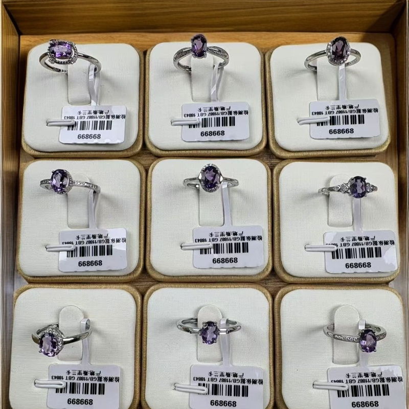 925银镶嵌天然紫水晶戒指