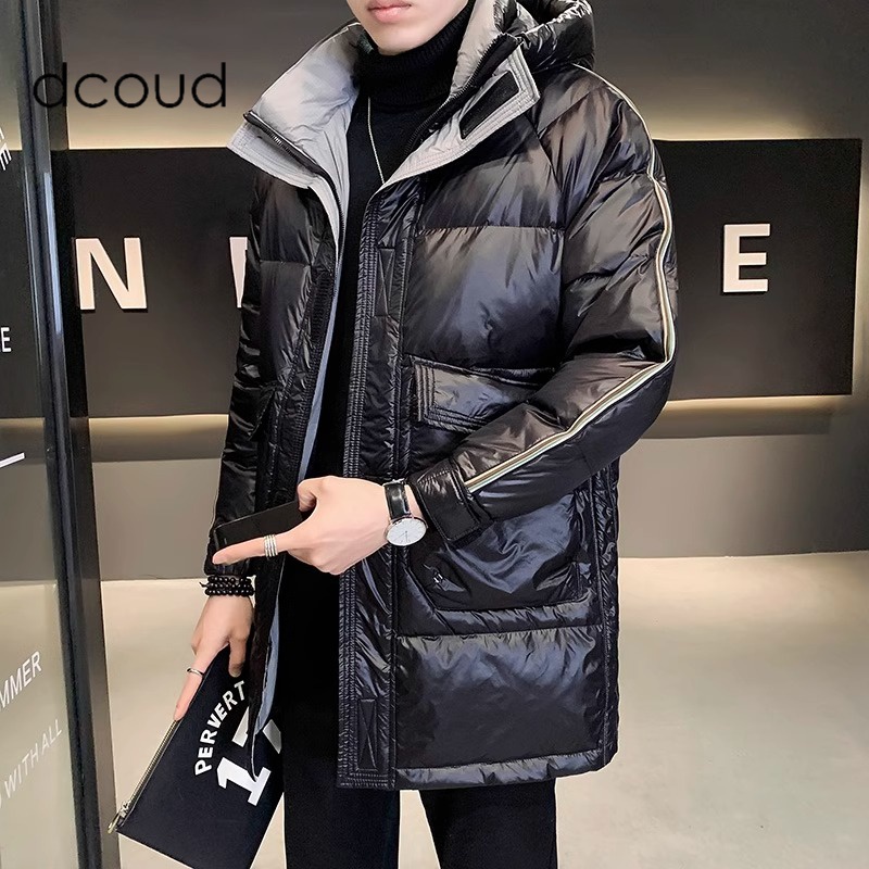 潮牌百搭服男士中长款冬季2024新款高端连帽男装外套加厚保暖冬装