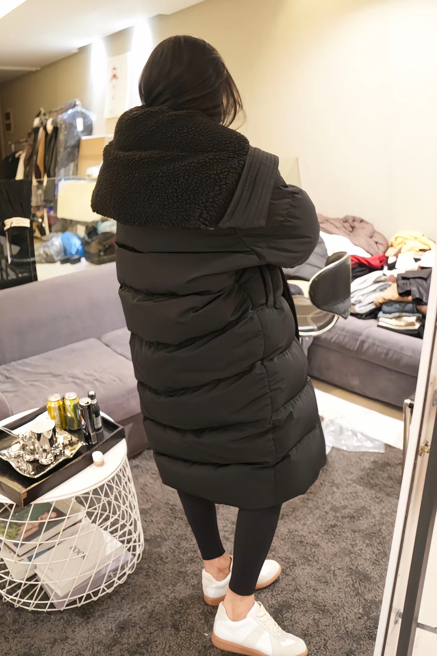 然然私服【气质女神】 羽绒服中长款冬季过膝时尚黑色保暖