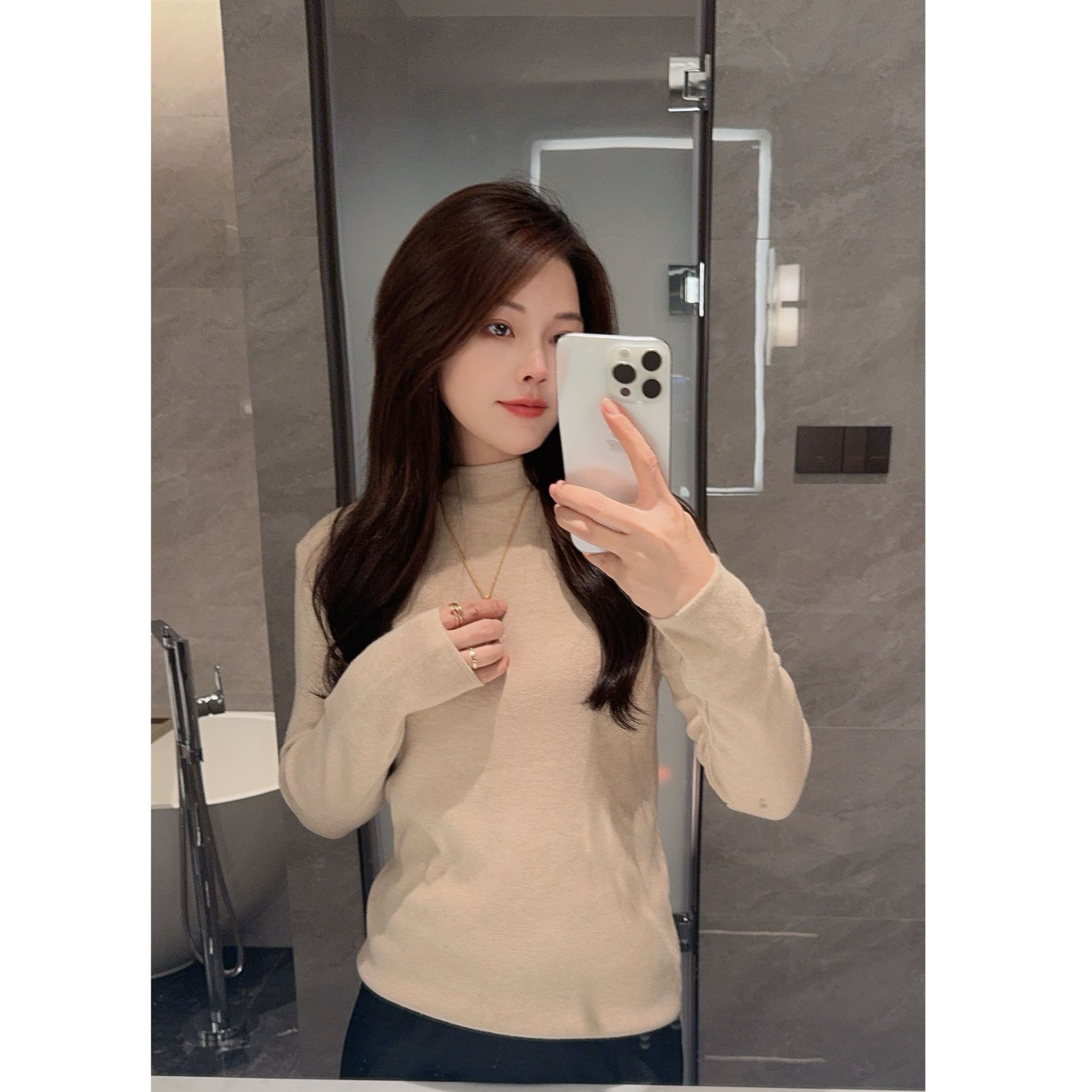 ROBELLE秋冬时尚气质修身显瘦半高领长袖针织衫套头百搭打底衫