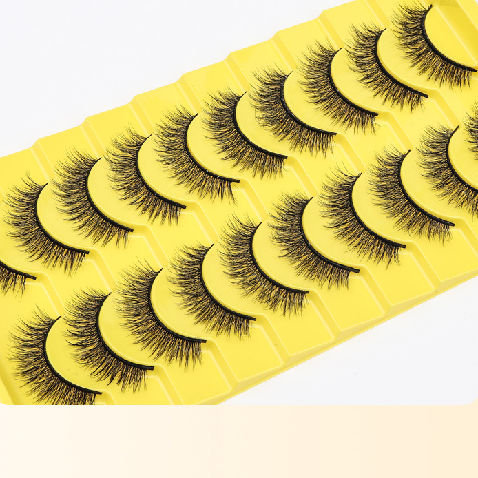 10对装3D立体多层自然卷翘浓密交叉款日常舞台8DA04#黑硬梗假睫毛