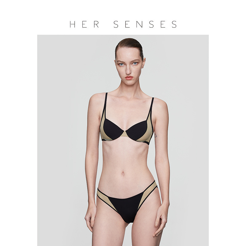 HER SENSES/何识感官弹力网纱3/4杯钢圈文胸拼接设计胸衣内衣B066