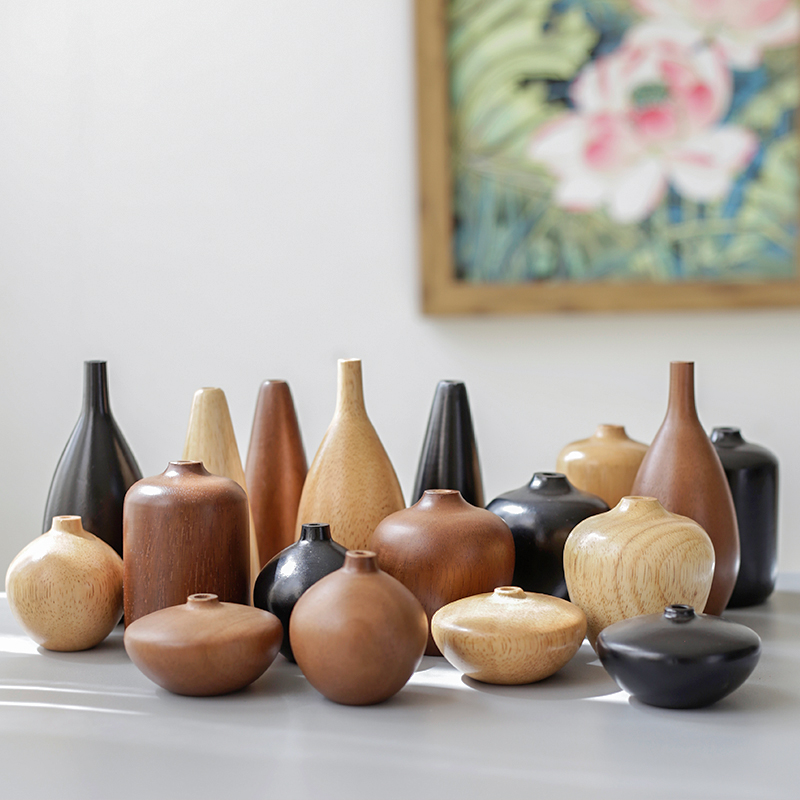 实木花瓶桌面摆件北欧温暖治愈可爱干花花器原木风装饰小礼品摆件