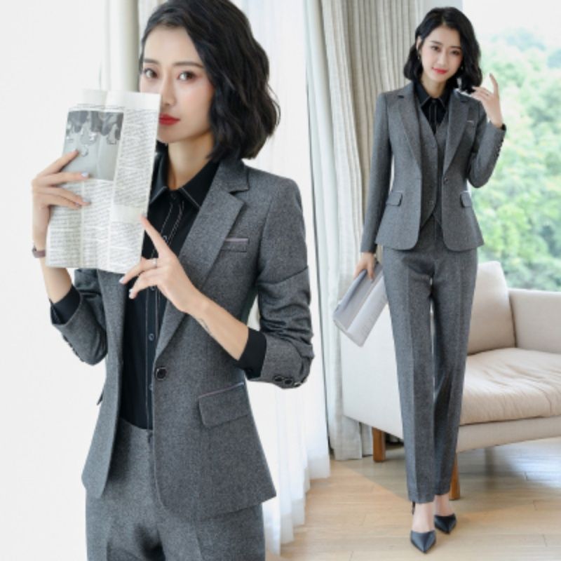 职业装女时尚气质高端职业套装白领工装正装工作服灰色西装套装女