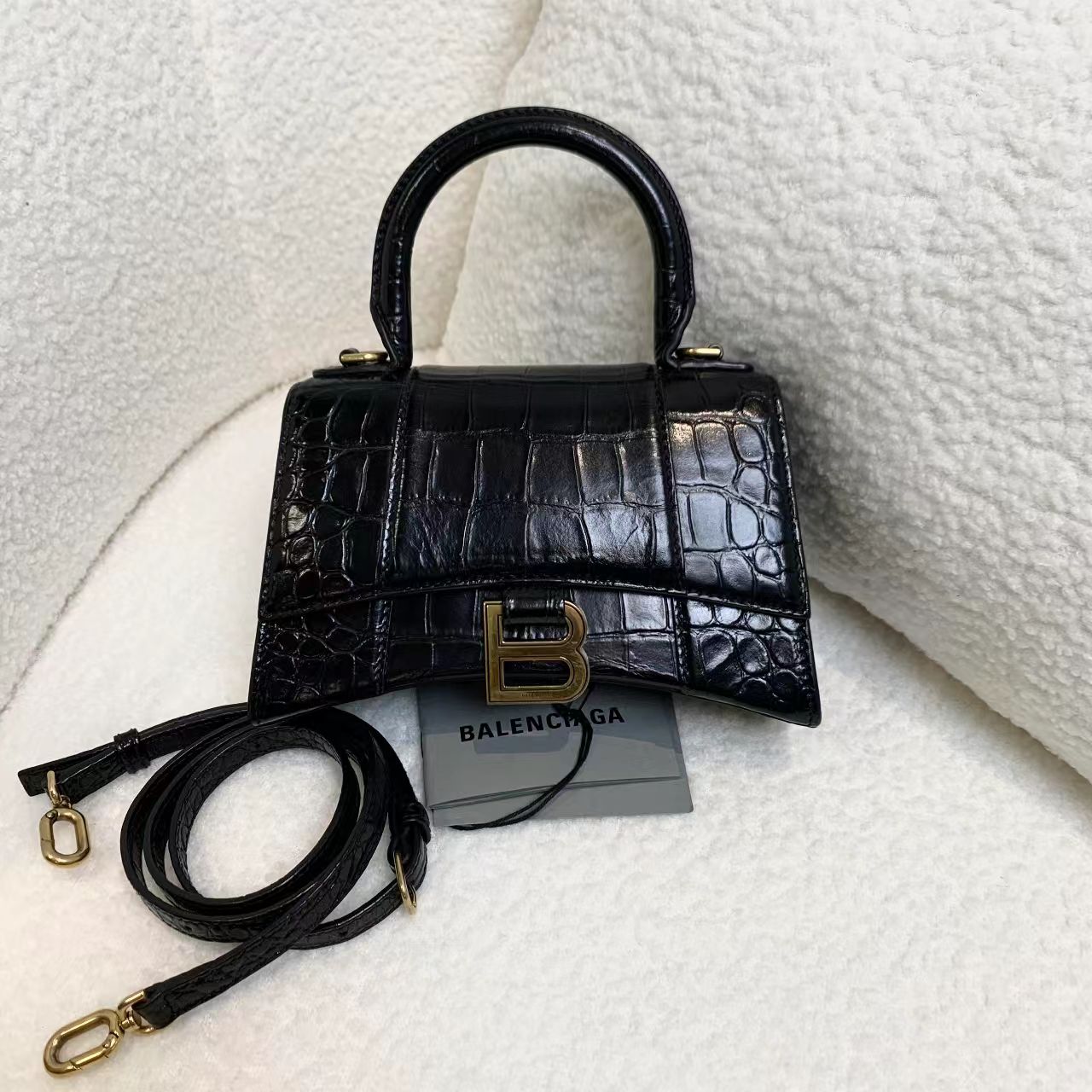 99新 Balenciaga/巴黎世家 壹臻/黑金压纹沙漏包xs /19626307