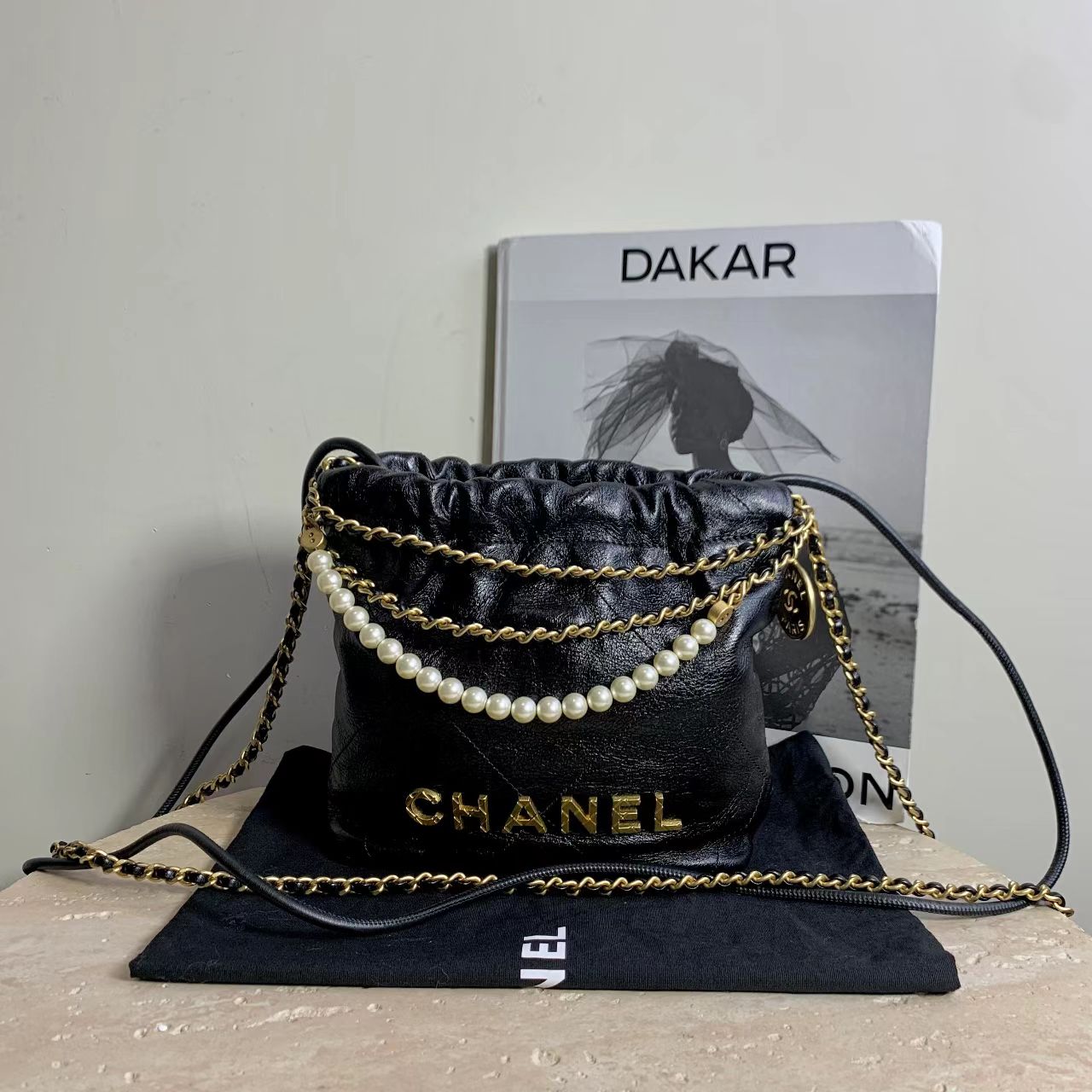99新 Chanel/香奈儿 壹臻/23S黑金珍珠链条22bag mini 21106189