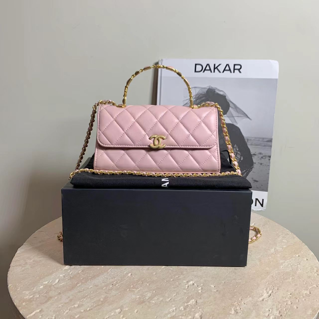 99新 Chanel/香奈儿 壹臻/ 22B粉色羊珐琅柄kelly大号28465200