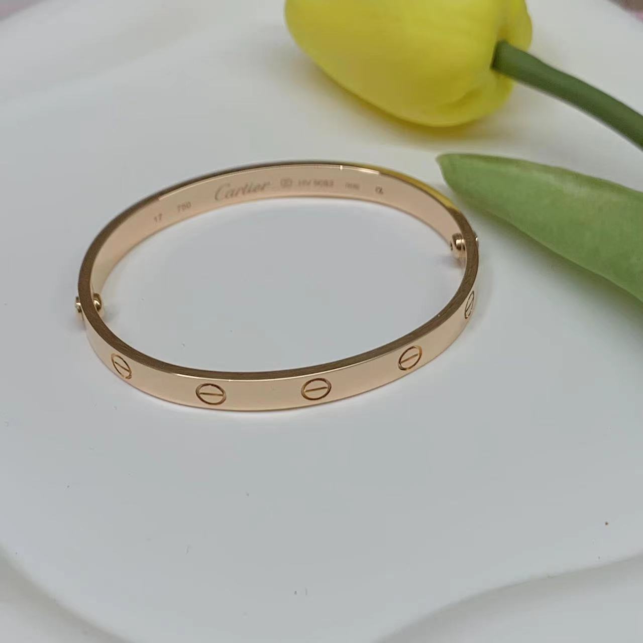 95新 Cartier/卡地亚 壹臻/宽版无钻玫瑰金love系列手镯 15876230