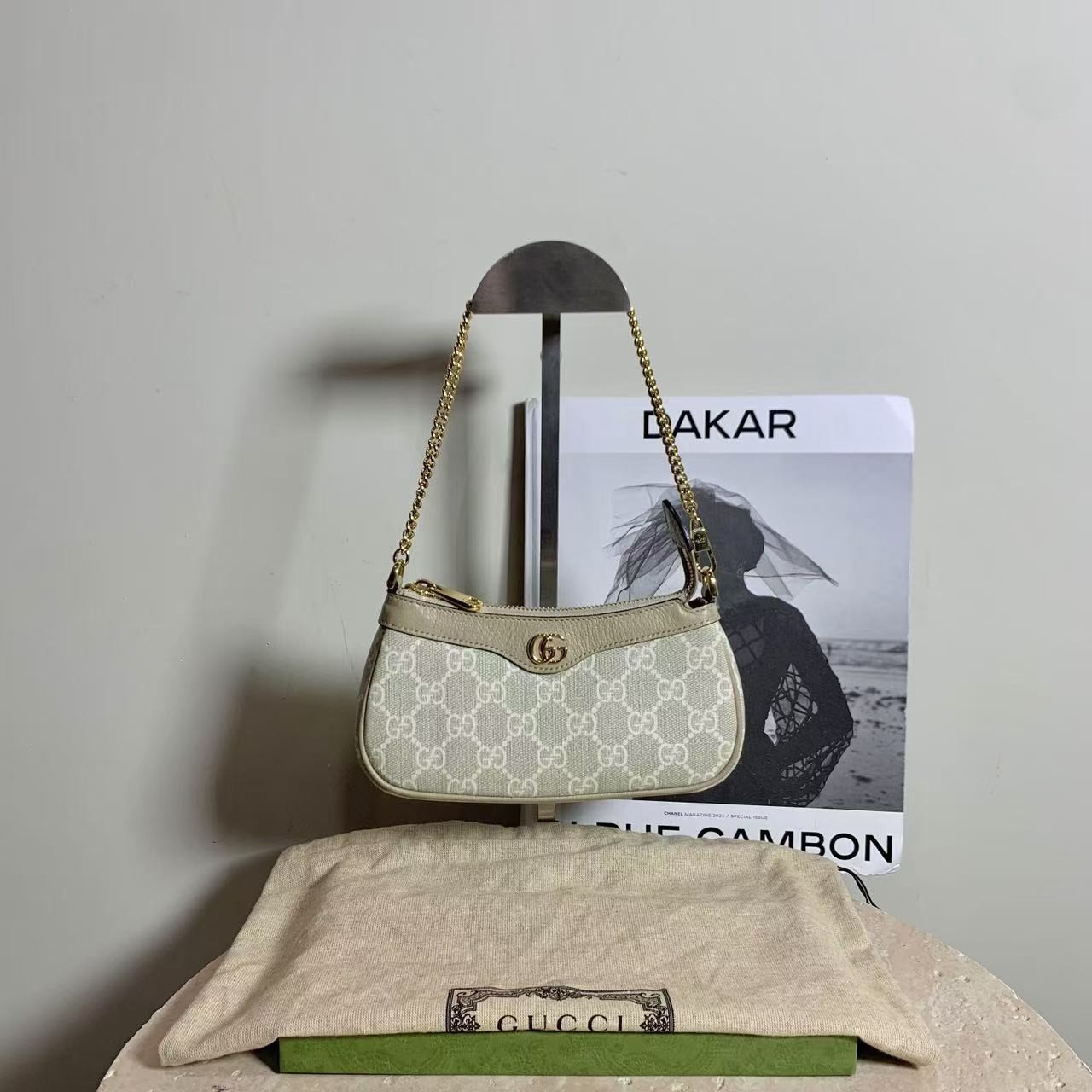 99新 GUCCI/古驰 壹臻/燕麦色老花mini麻将 27665381