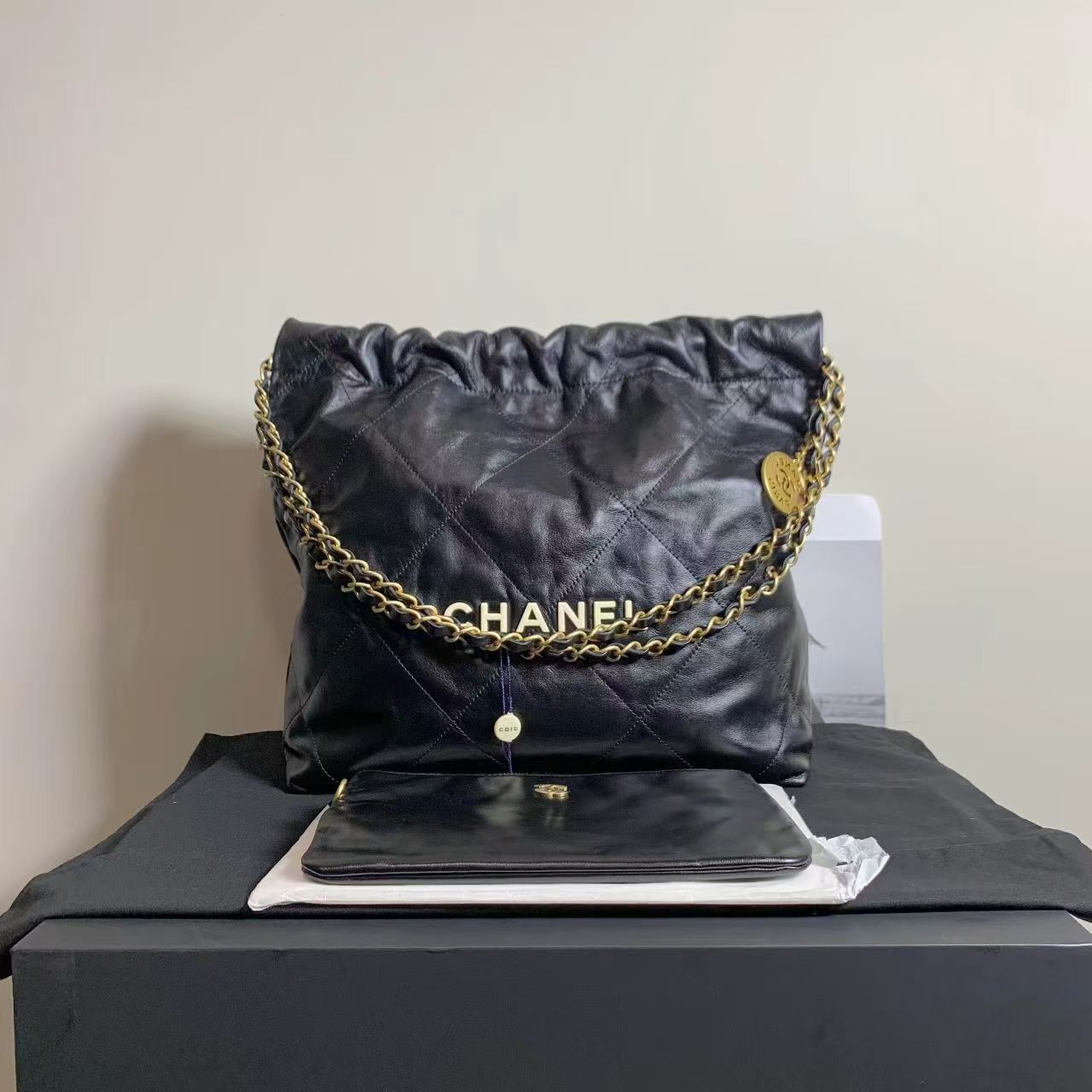 99新 Chanel/香奈儿 壹臻/23C黑金白字22bag小号单肩包 35581981