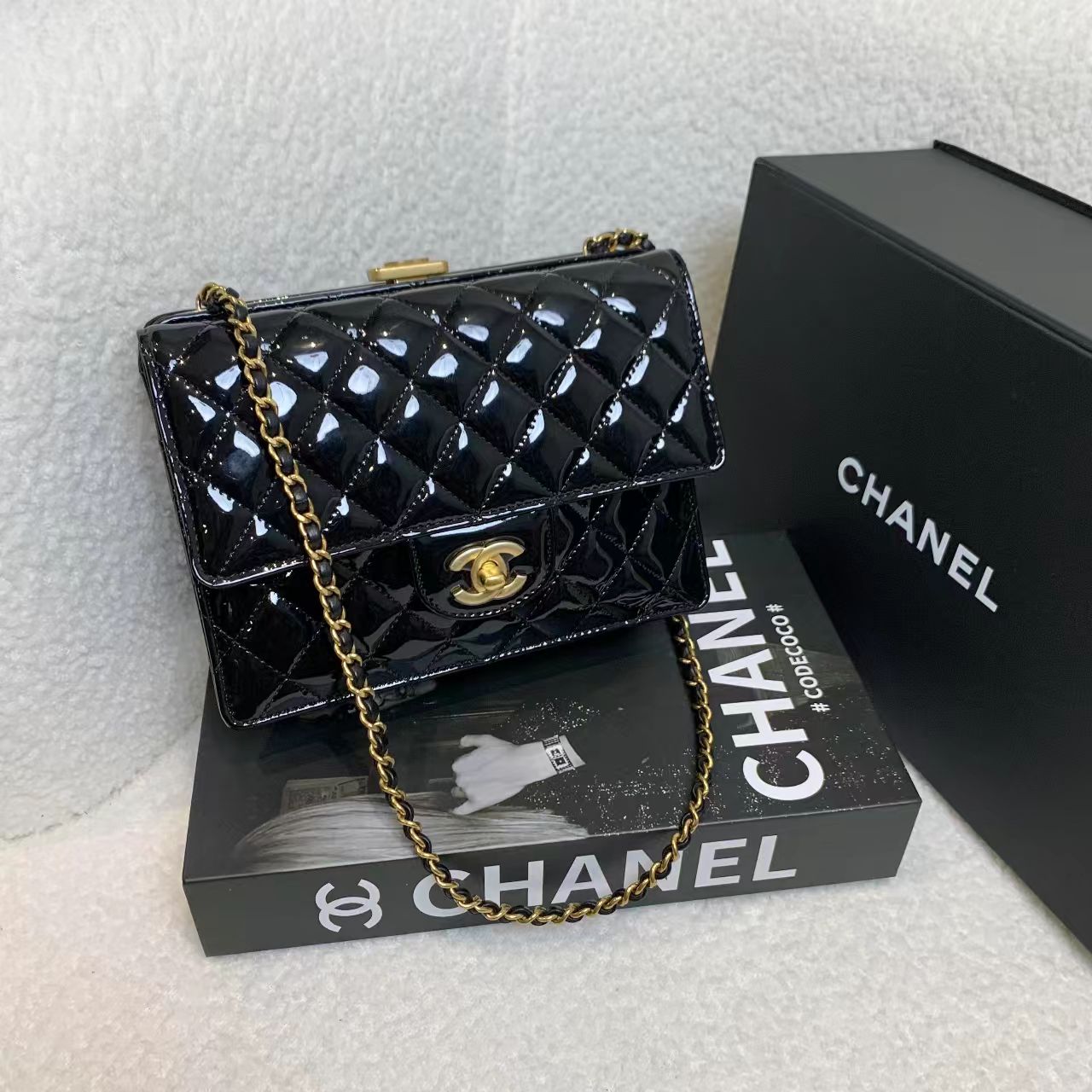 全新未使用 Chanel/香奈儿 壹臻/23K黑金漆皮晚宴包/18784298