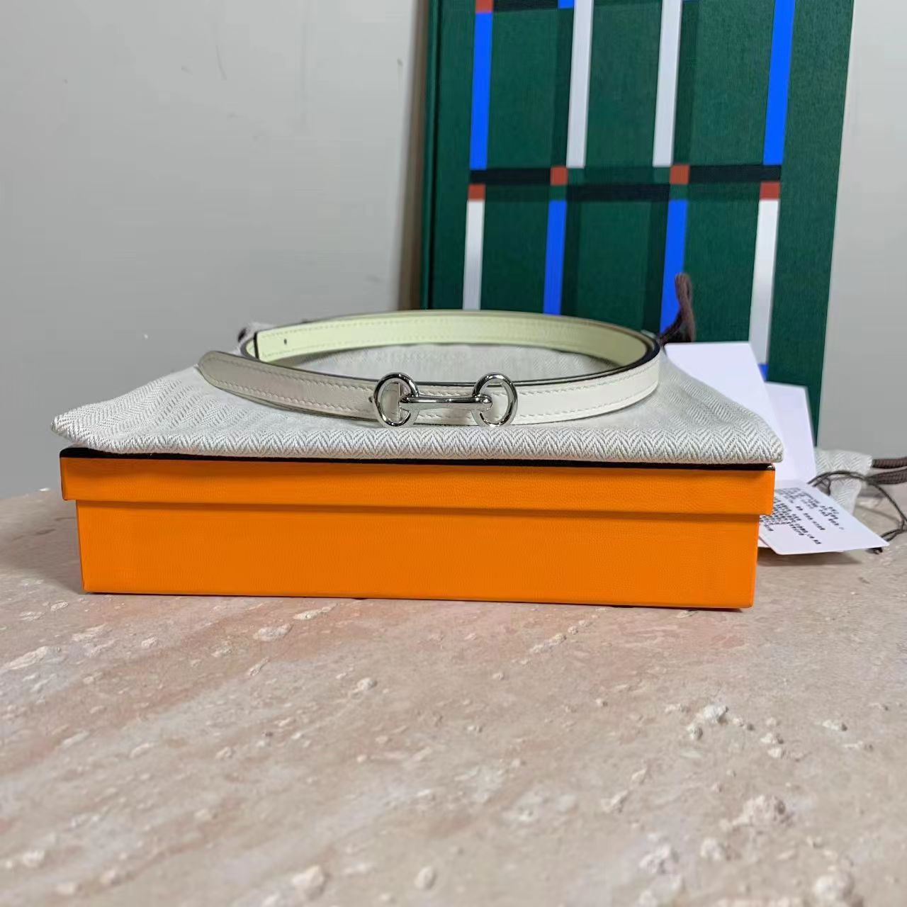 全新未使用 Hermes/爱马仕 壹臻/灰白拼米尔顿黄腰带/44190497