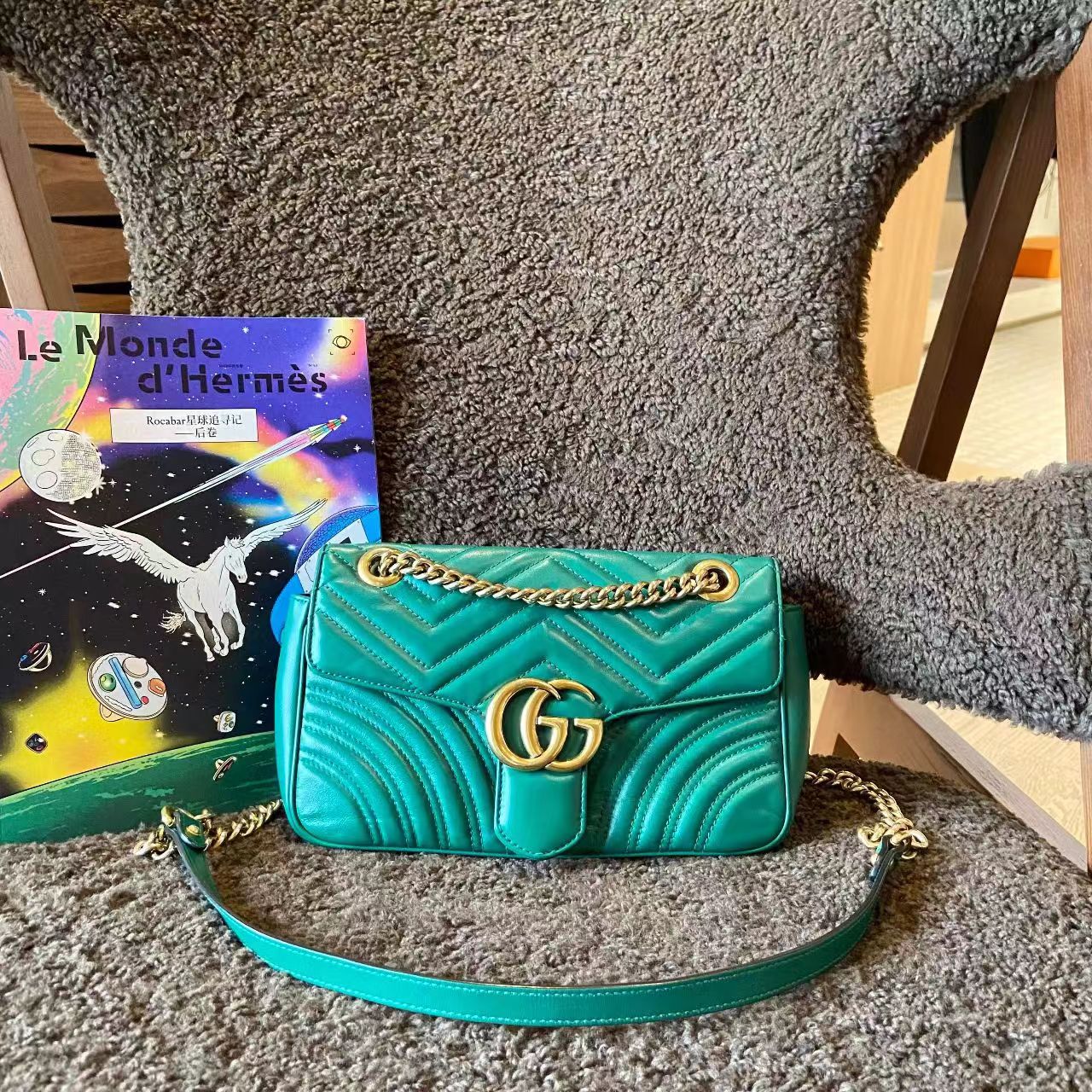 95新 GUCCI/古驰 壹臻/绿色马蒙26单肩包 20060403