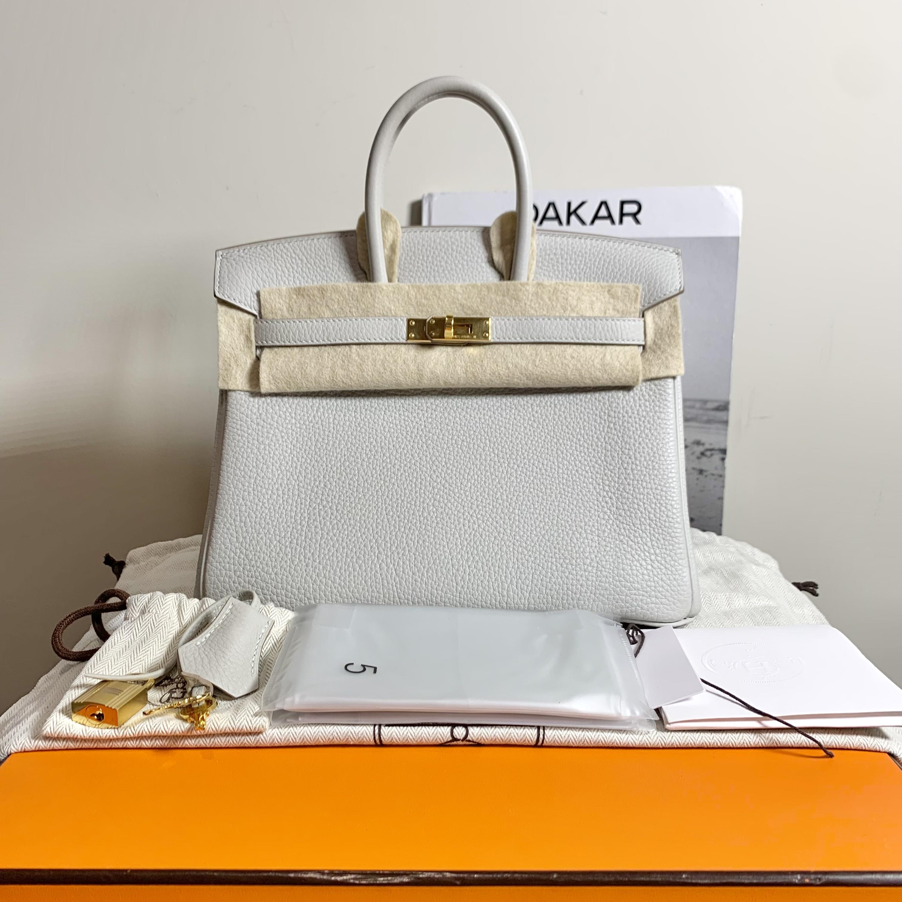 全新未使用 Hermes/爱马仕 壹臻/珍珠灰金扣birkin25  40379338