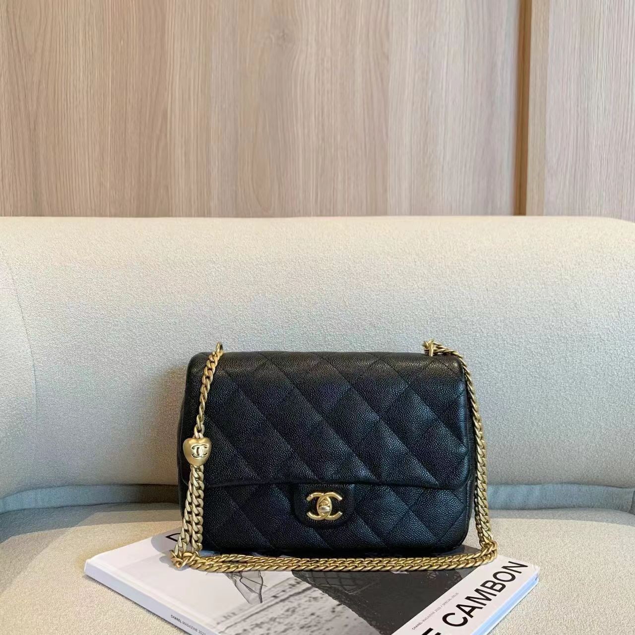 95新 Chanel/香奈儿 壹臻中古/23p黑金爱心金球 大方胖 dx1770