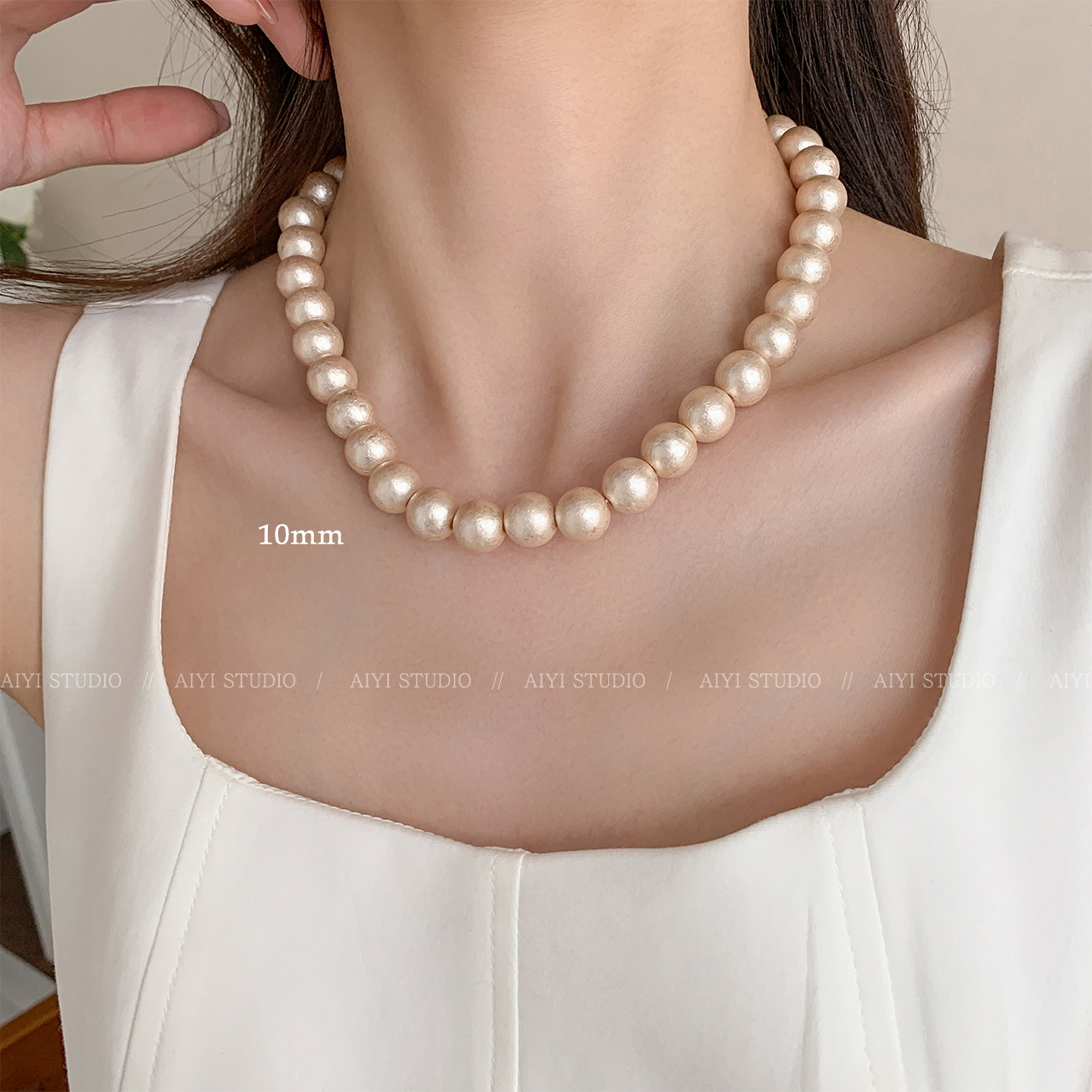 非金属贝珠项链 棉花珍珠项链女款轻奢小众锁骨链高级感串珠颈链