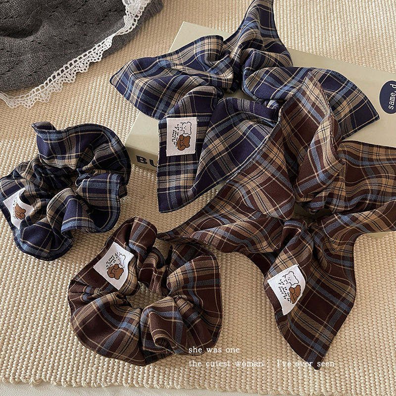 可爱格纹小熊大肠发圈头绳发绳耐用橡皮筋扎头发女生皮套头饰发饰