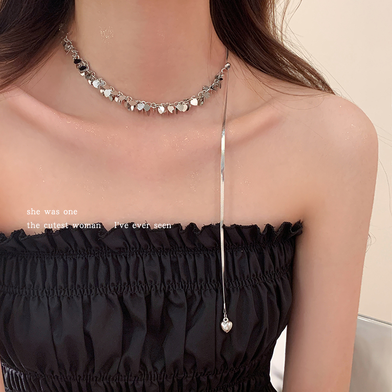 铜合金项链 甜酷辣妹麦穗亮片项链女款 抽拉可调锁骨链个性脖颈链