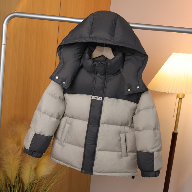 【奶灰拼接羽绒服】男女童连帽新国标90白鸭绒2023款亲子冬装C1483