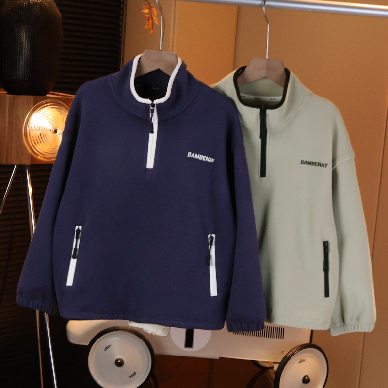 现货【高端双面绒】男童立领字母加厚卫衣秋冬款中大儿童潮AU011.