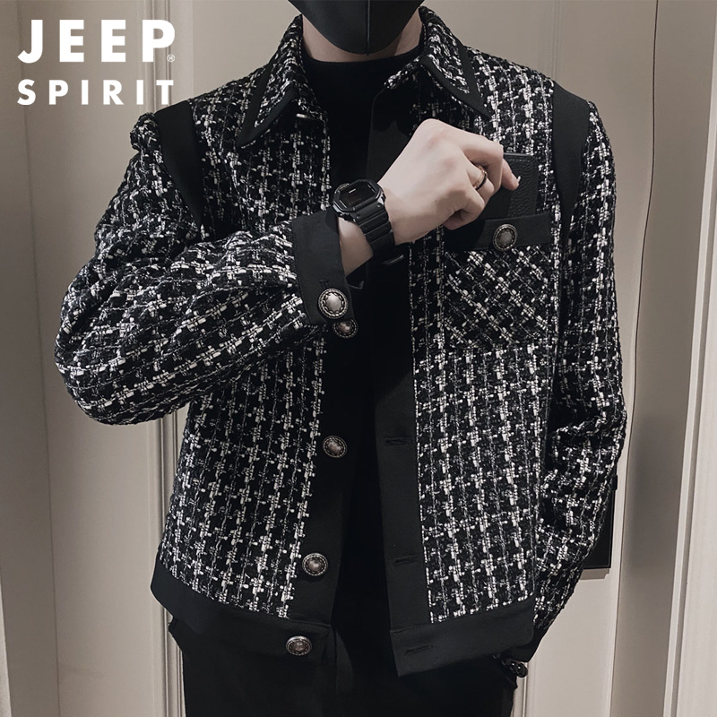 Jeep吉普夹克男士2024秋冬新款韩版潮流痞帅高级感休闲格子外套男