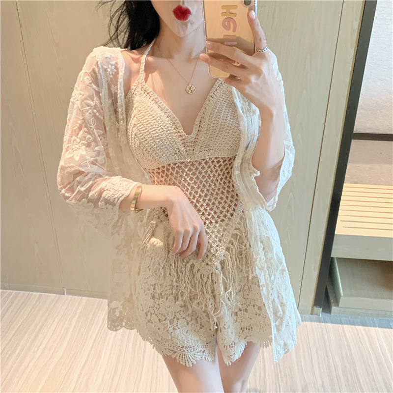 新款高端泳衣女ins风性感仙女范针织面料裙式保守遮肚显瘦游泳衣