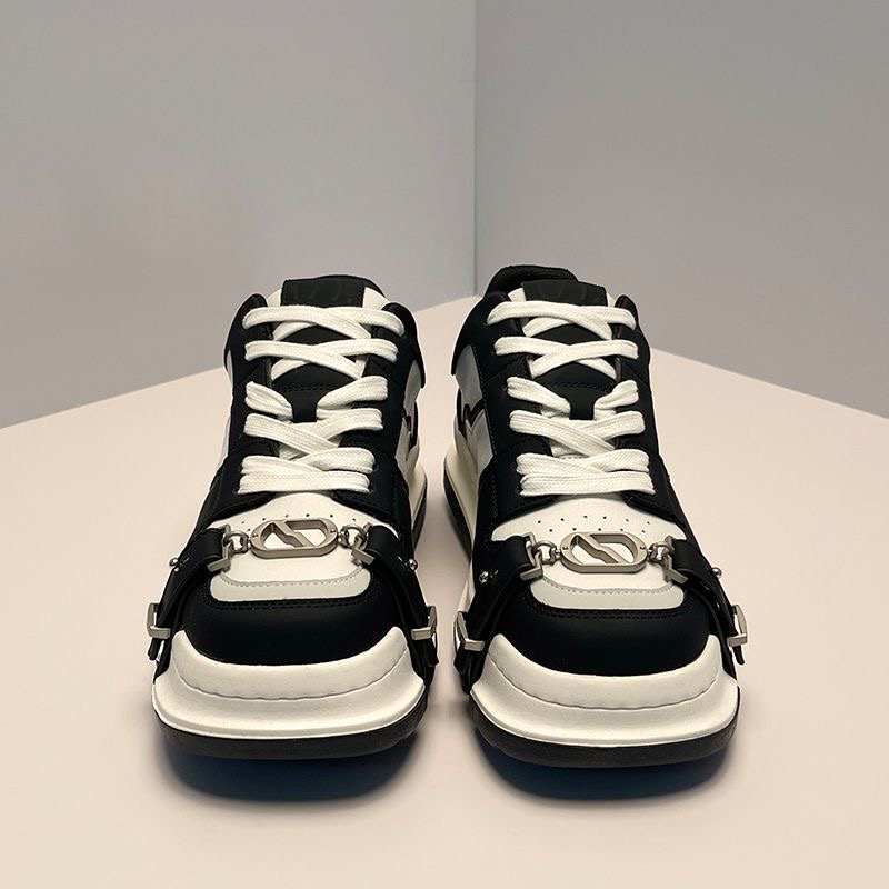 【明星同款】ABCICEY 黑白色时尚休闲板鞋女厚底增高绑带方头鞋