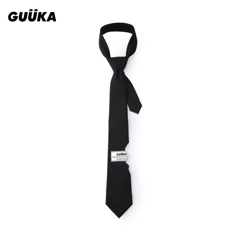 GUUKA潮牌黑色衬衫领带情侣嘻哈学院风JK制服LOGO皮标领带R5017