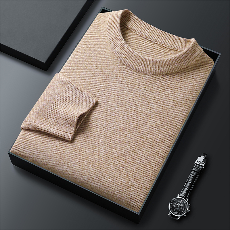可机洗精纺含羊毛圆领高品质男士秋冬加厚亲肤柔软针织羊毛衫打底
