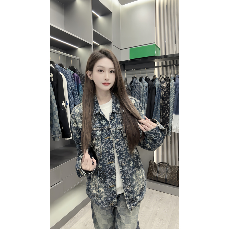 （怡宝专属） 2024秋季新款百搭时尚潮流蓝色牛仔外套1021