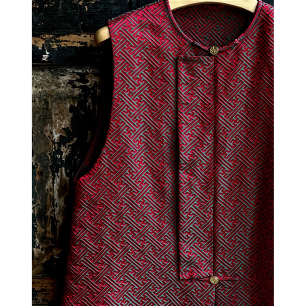 新中式复古马甲万字纹中国风上衣民族风提花
