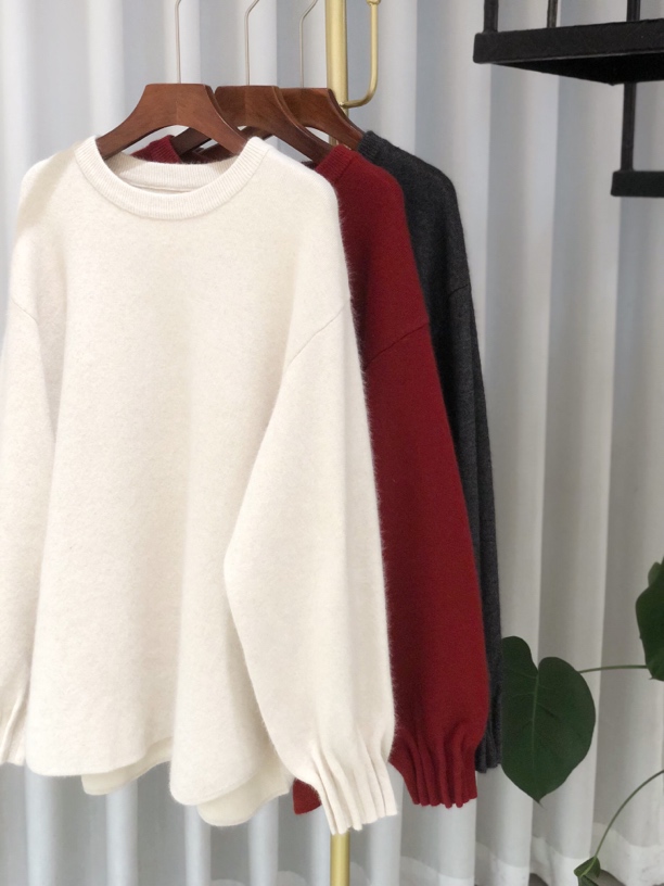 冬季保暖圆领套头时尚网红宽松上衣打底衫水貂绒纯色