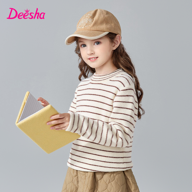 DEESHA/笛莎条纹半高领毛衫24年新款洋气长袖保暖针织衫女童秋冬