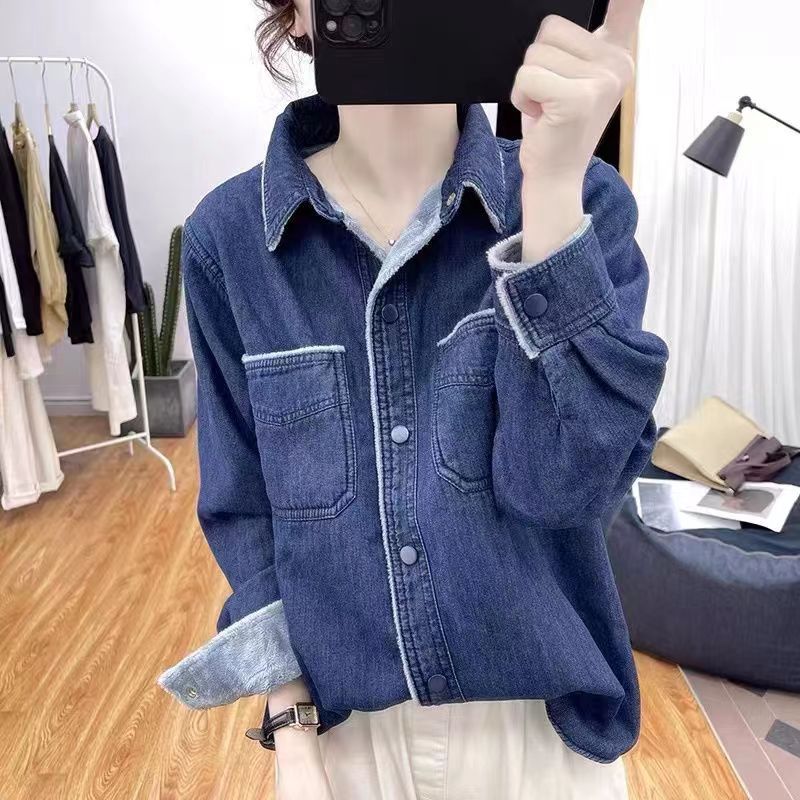 美拉德保暖衬衫女秋冬长袖2023爆款宽松高档衬衣保暖复古外穿上衣