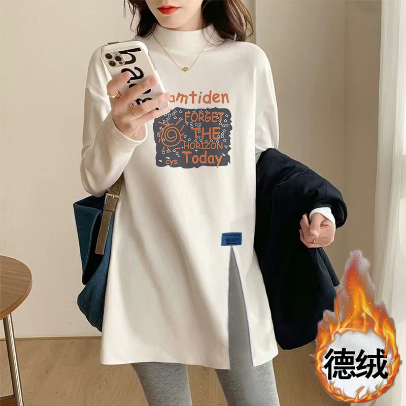 半高领德绒打底衫2023秋冬装中长款上衣女遮屁股洋气女士保暖T恤