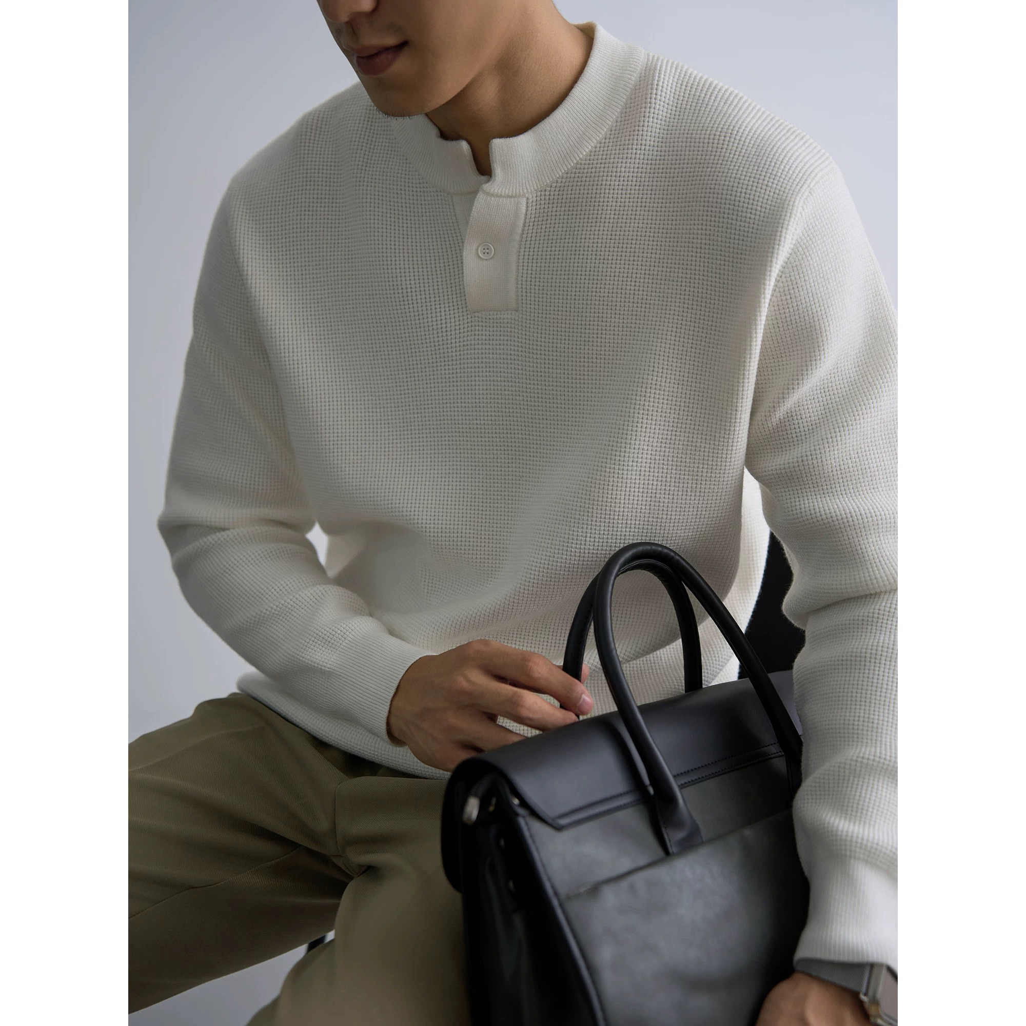 秋冬款高端毛衣男长袖休闲宽松黑色针织衫弹力百搭