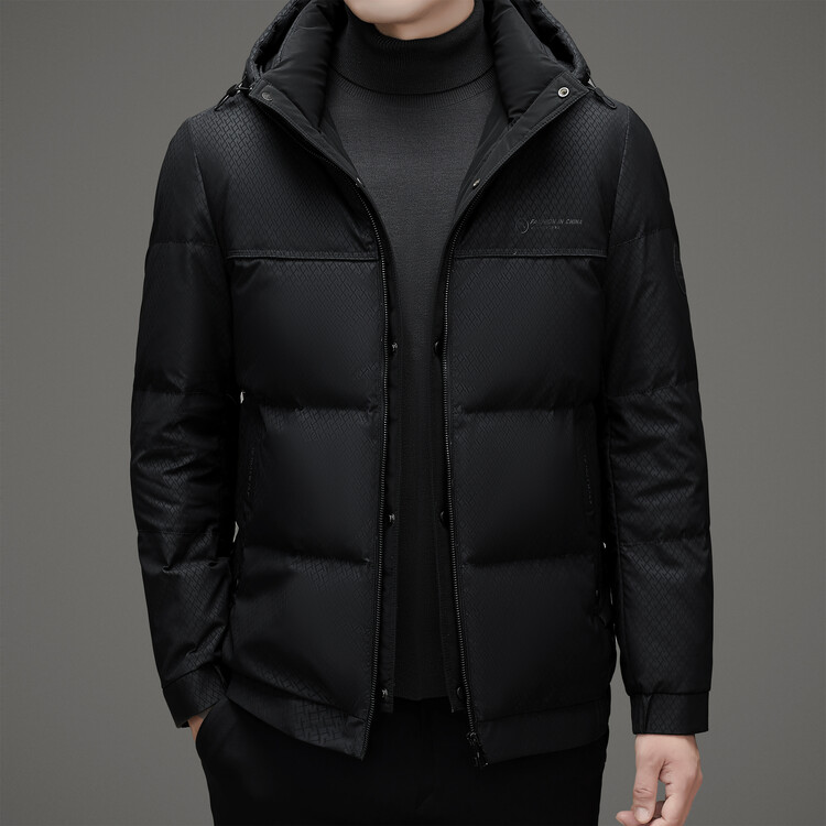 波司登冬季新款加厚中年男士连帽羽绒服休闲短款白鸭绒爸爸男外套