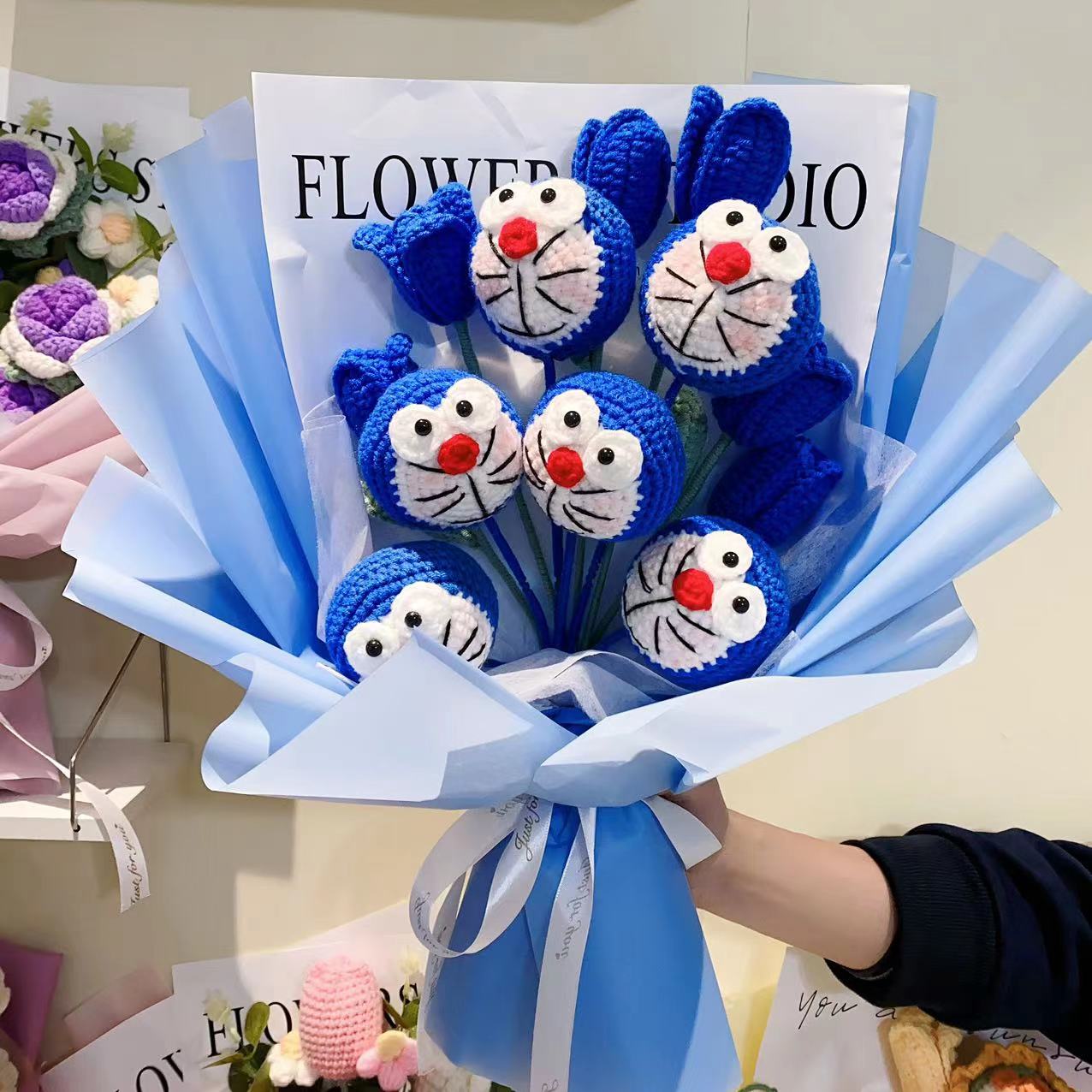 手工编织机器猫花束情人节送女朋友礼品闺蜜生日礼物创意送男生