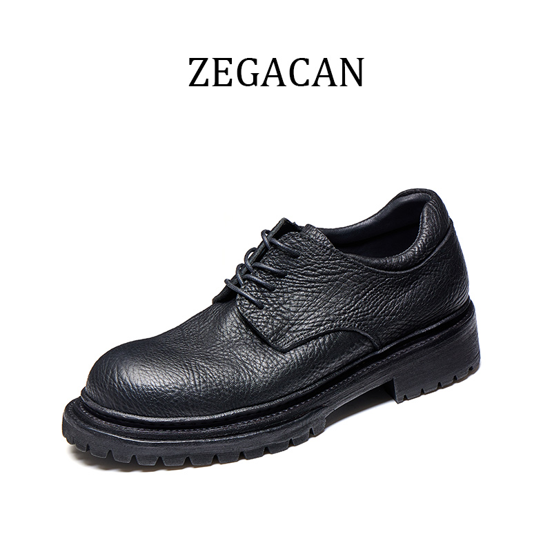 大头皮鞋牛头皮厚底商务休闲德比鞋低帮系带时尚潮流英伦风男鞋