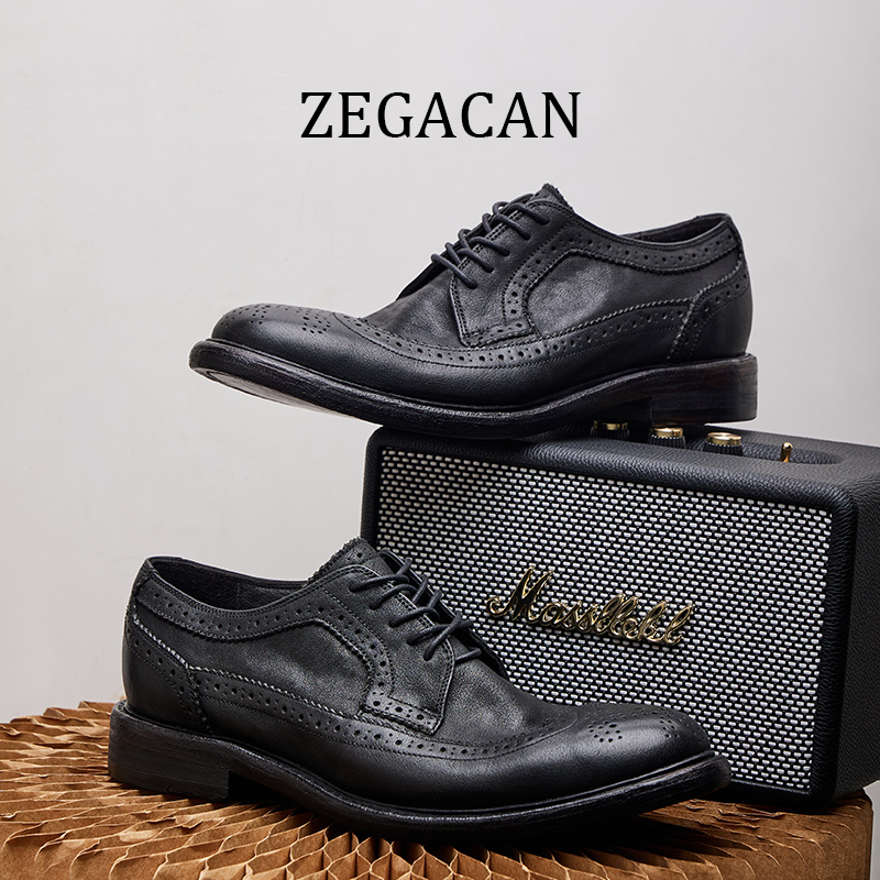 Zegacan布洛克雕花男士皮鞋英伦风复古皮底固特异时尚休闲男鞋潮