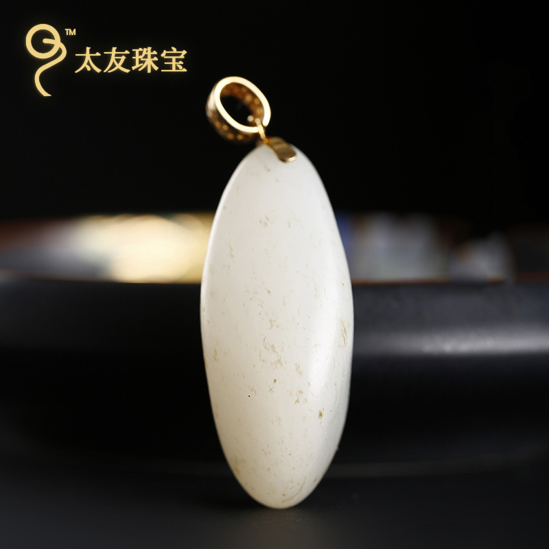 太友和田玉吊坠手工18K金镶玉玉石古玩珠宝10.9g|34*17*15mm