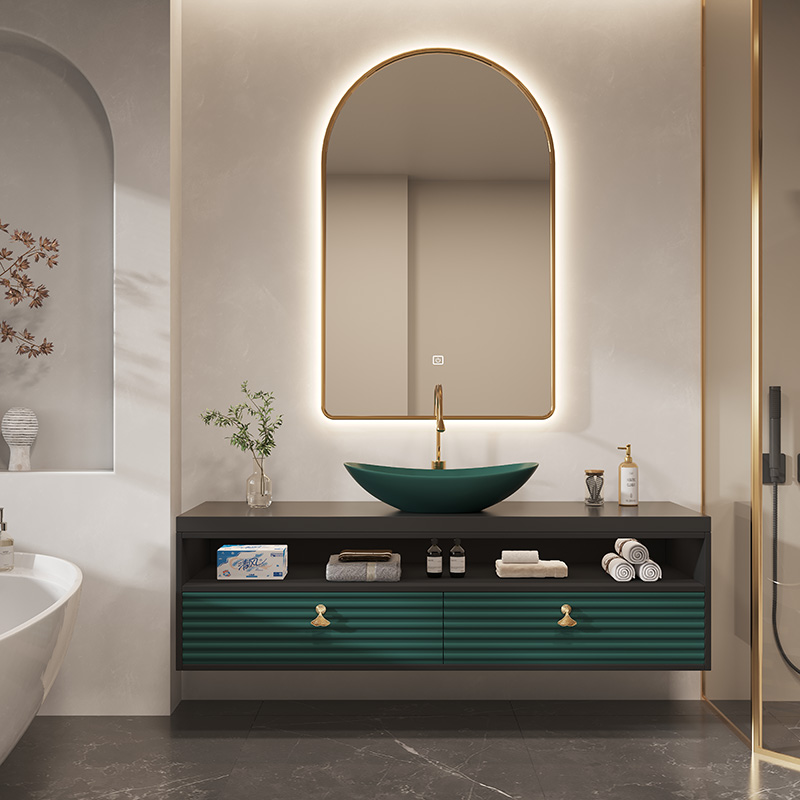 轻奢风橡胶木浴室柜组合卫生间台上盆洗漱台设计师款洗脸盆卫浴柜