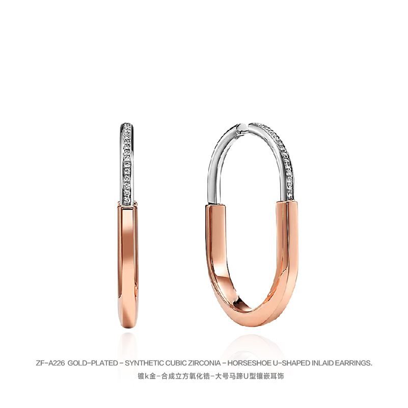 FXM/梓珊 合金合成锆石耳饰 时尚马蹄U型镶嵌耳环  ZF-A226/A243