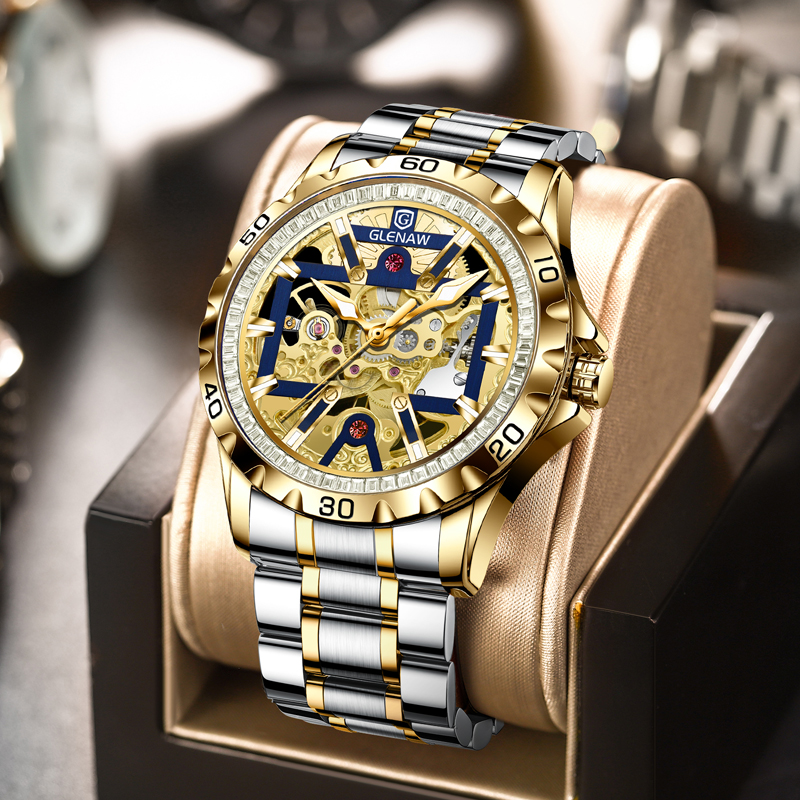 格伦高档镂空全自动机械手表男款夜光防水镶钻时尚豪华名表8956